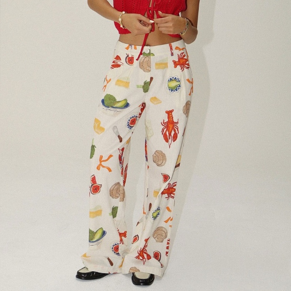 Lobster Print Wide Leg Women's Pants